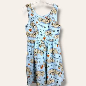 ModCloth Blue Multi California Dress Sleeveless Zip Fit and Flare Cotton L